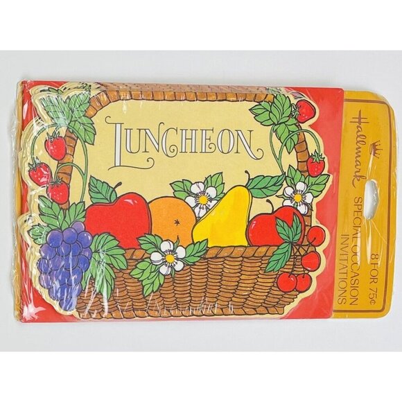 VTG 1970s 8pk HALLMARK Luncheon Party INVITATIONS Fruit Basket NIP NEW SEALED - Picture 1 of 4